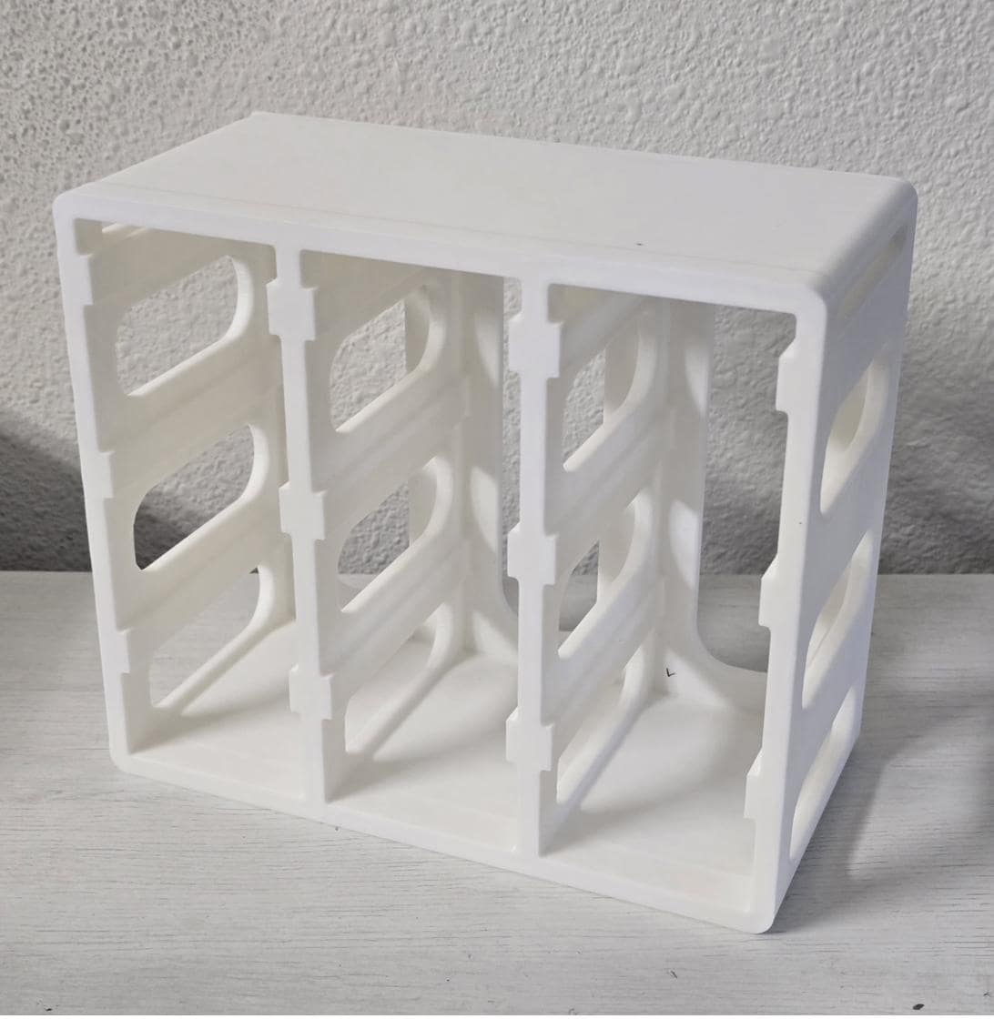 White 3D printed mini tote mounting rack frame, empty, front view