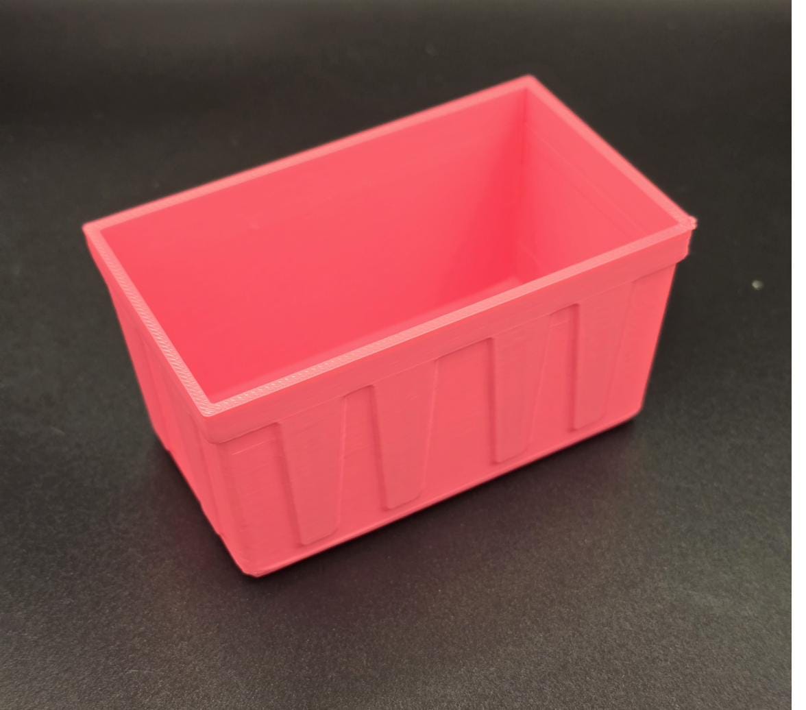 Pink 3D printed mini tote bin, example custom color, no lid