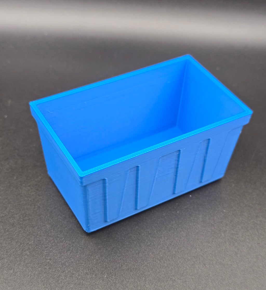 Blue 3D printed mini tote storage bin, no lid